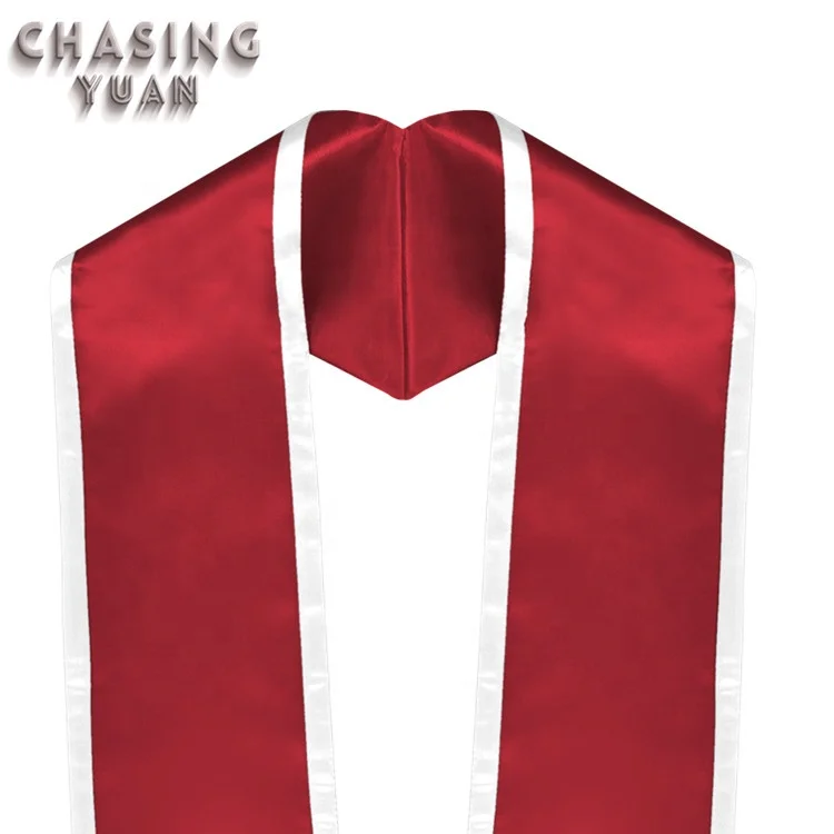 OEM factory Slant Bottom Red Satin Graduation Stoles/Sashes with White Trim