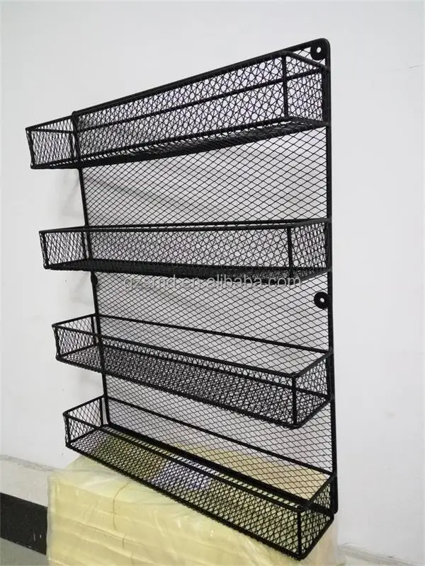 Factory Wholesale 3 4 5 Tiers Wall Mounted Metal Wire Kitchen Storage Rack Mesh Spice Organizer Shelf