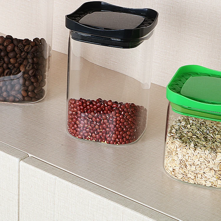 
Transparent Food Storage Canister Clear Borosilicate Glass Jar with Square Lid 