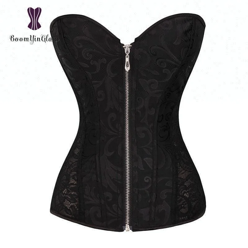 China Manuafactuer Zipper Corset Lace Corpete Espartilho Steel Boning Korset Overbust