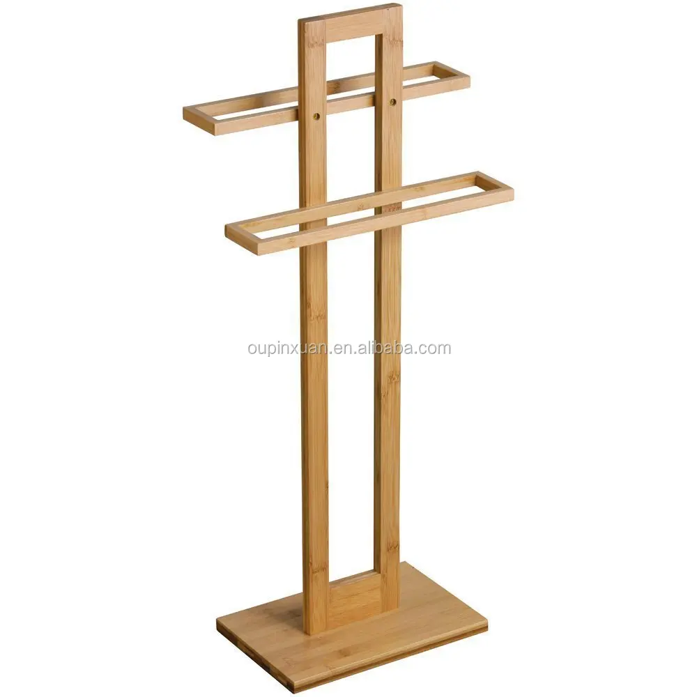 2 TIER FREESTANDING BAMBOO BATHROOM TOWEL RACK CLOTHES RAIL HANGER