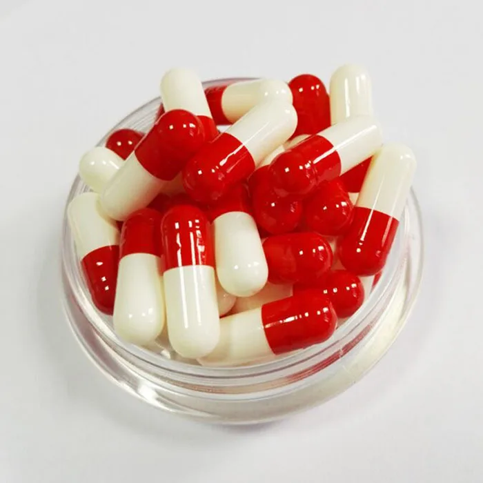 Red and white size 1 empty joined gelatin hard capsules