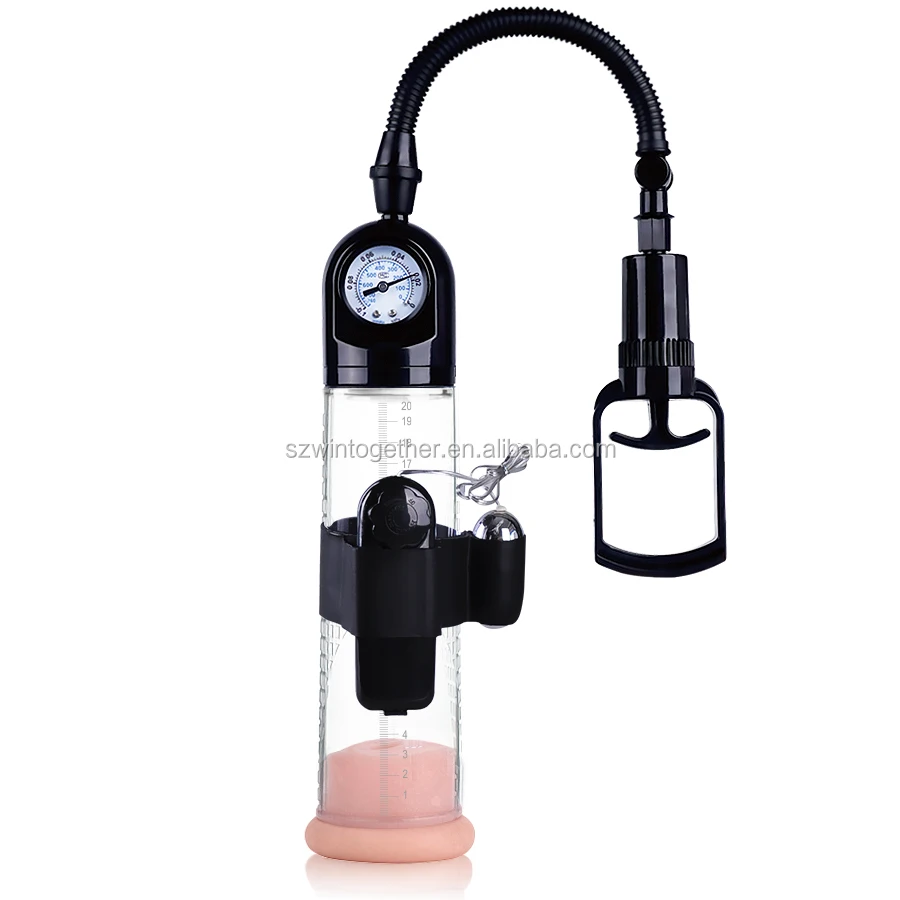 Male penis enlargement vibrating penis pump with pressure gage