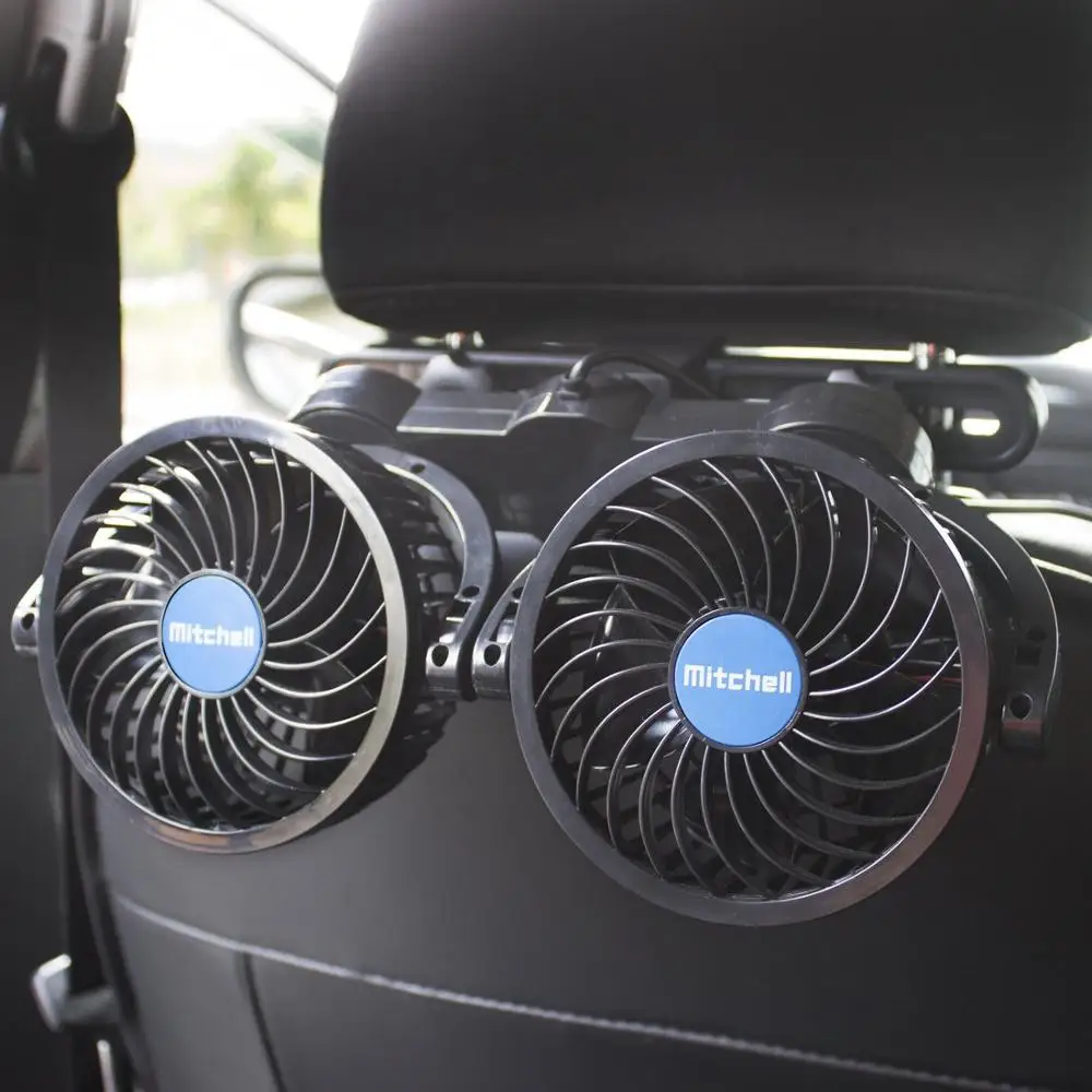 Car Fans,12V Electric Auto Cooling Fan, Headrest 360 Degree Rotatable Dual Head Stepless Speed Rear Seat Air Fan