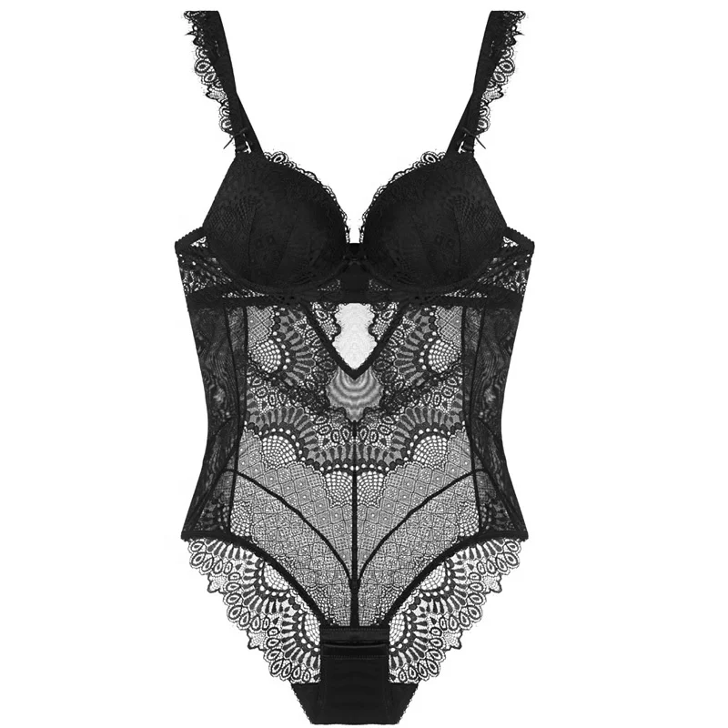French lingerie young girls sexy lace bra bottoming corset body jumpsuit black Teddy
