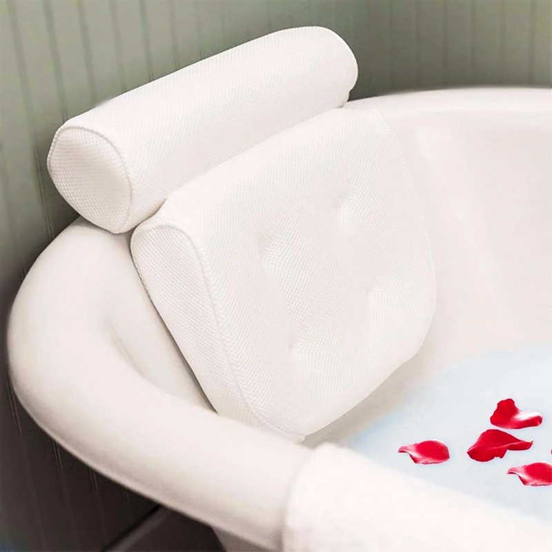 Wholesale 3D mesh headrest soft and washable spa bath pillow with suction