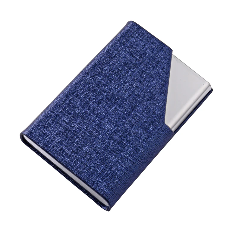 Stainless steel metal business card box wrapped PU leather Business Wallet Name Credit Card Holder for Men & Women