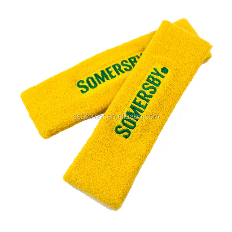 custom embroidery logo terry cloth cotton sweatband sports running headbands