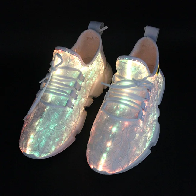 Fiber Optic Design USB Rechargeable Led Light Running Shoes Led Light up Kids Shoes EVA PU Cotton Fabric Elastic Band Spider Man