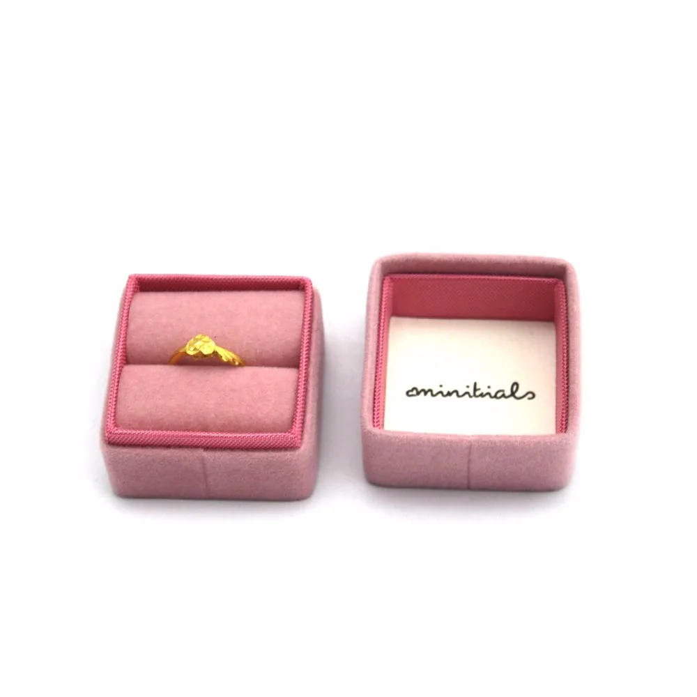 Handmade custom logo velvet cheap  ring box for wedding