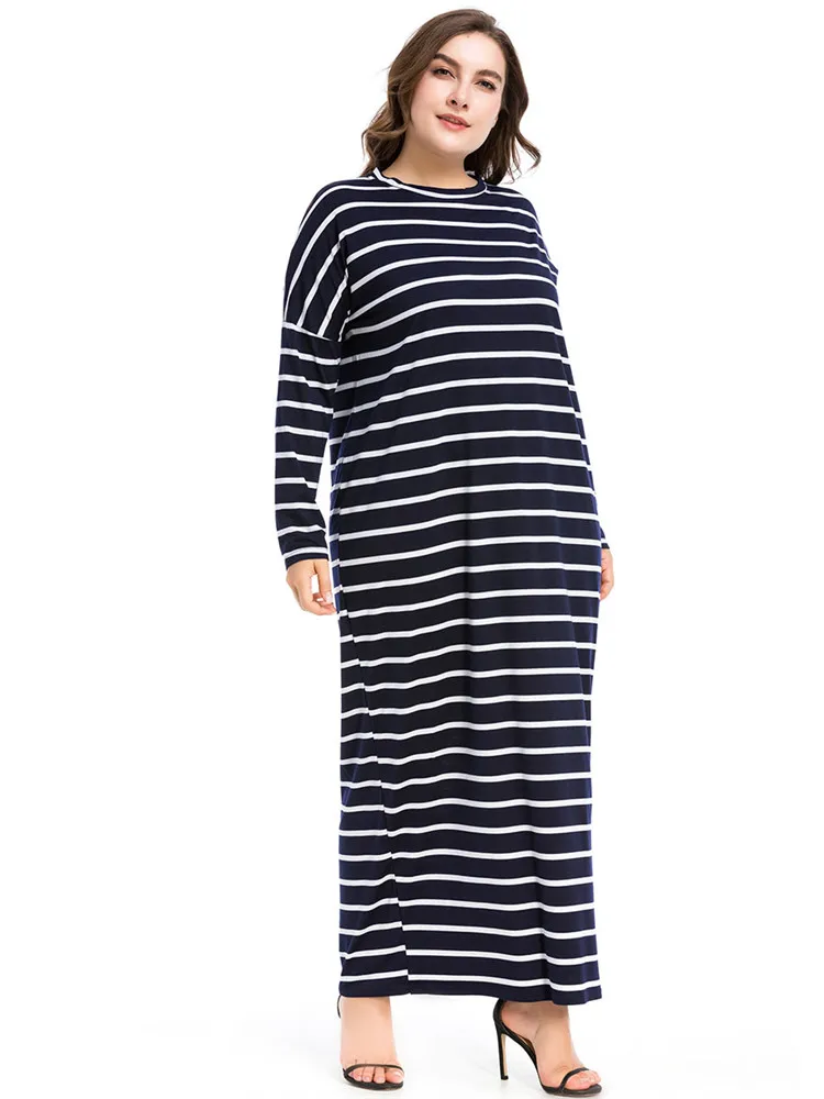 
New arrival wholesale long sleeve striped women maxi plus size dress 