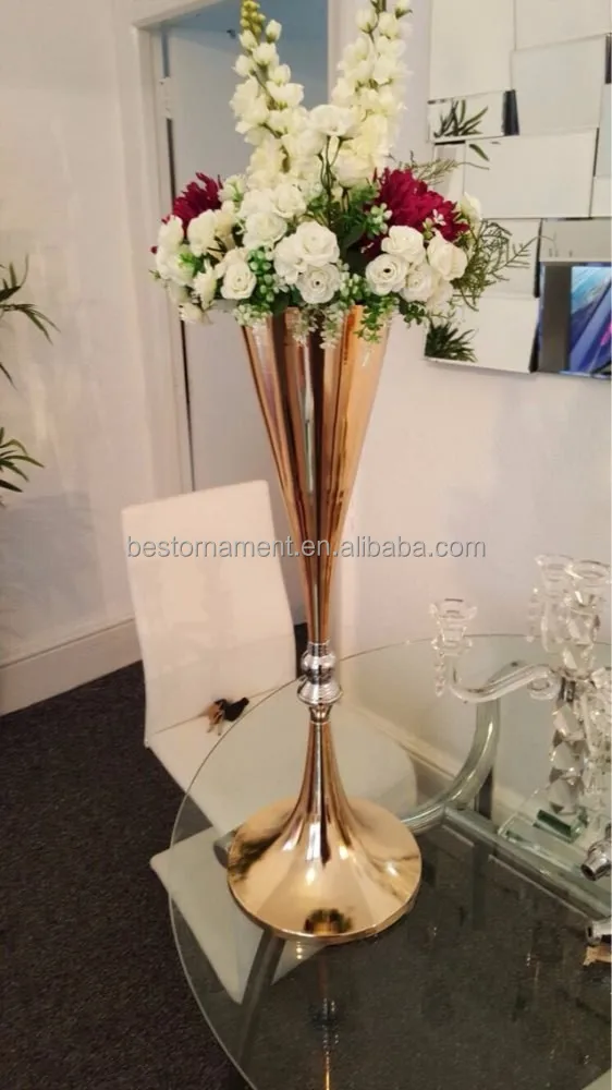 Gold Metal Trumpet Vase For Flower Wedding Centerpiece