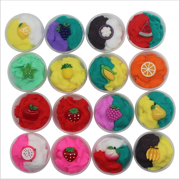 W017 Hot Selling 2023 Fruit Cotton Sand Slime Toy Soft Sand DIY Soft Sand For Kids toy Limo contenido contenido en materias text