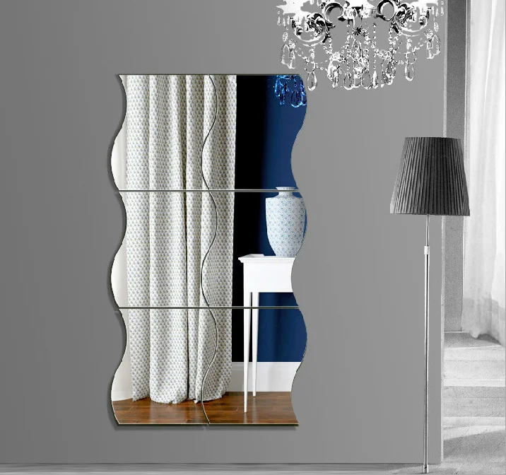 Best selling S shaped frameless wave mirror adhesive mirror for wall 20x40cm 20x120cm 20x160cm