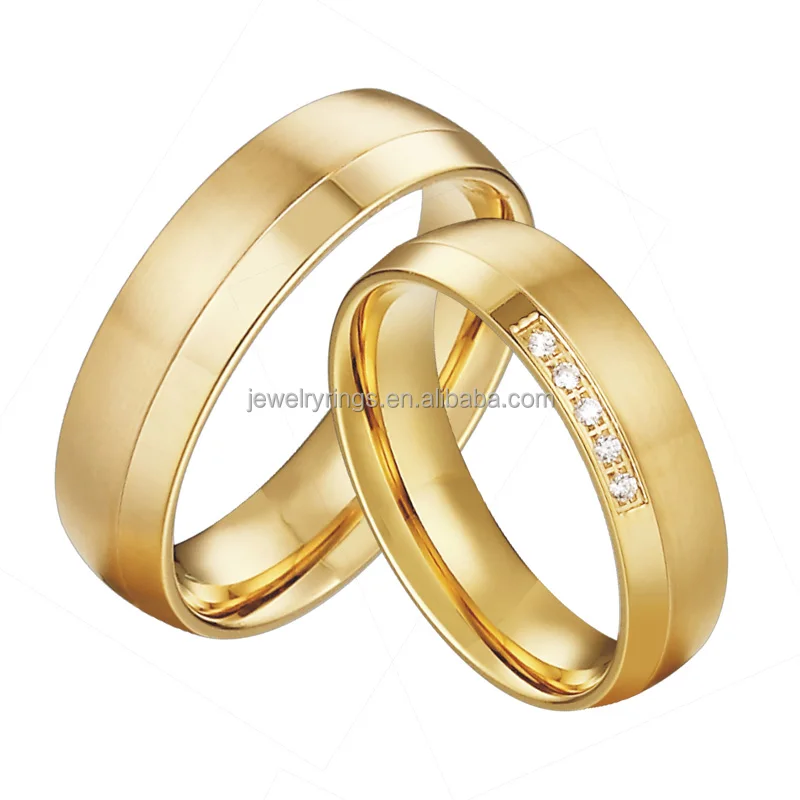 wholesale Custom rounded dome 316l stainless steel ring mens and womens 14k plated wedding gold ring design for couples