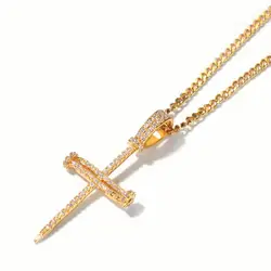 HipHop Iced Out Bling Bling Zircon Cross Nail Pendant 18K Gold Plated Pendant