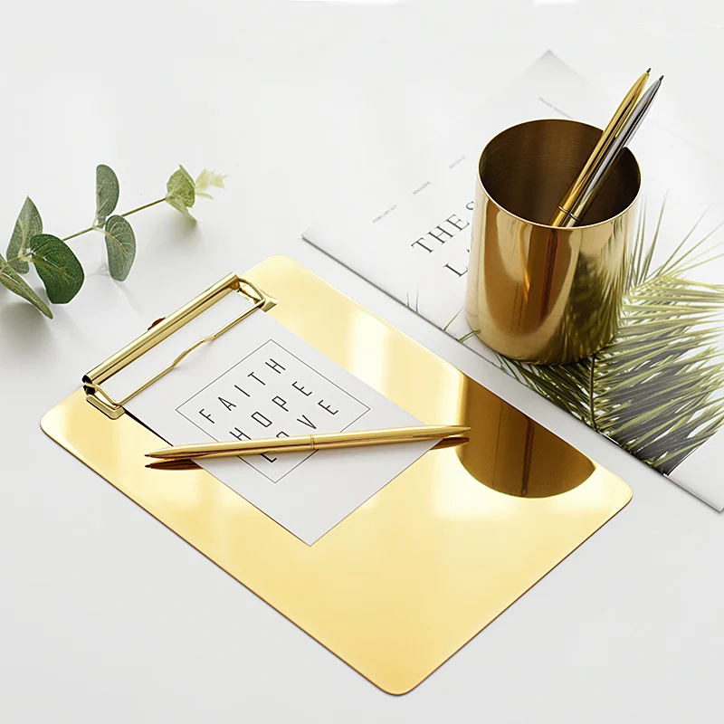 Best quality custom portable  A4 writing clipboards plastic PP material gold vintage clipboard clip