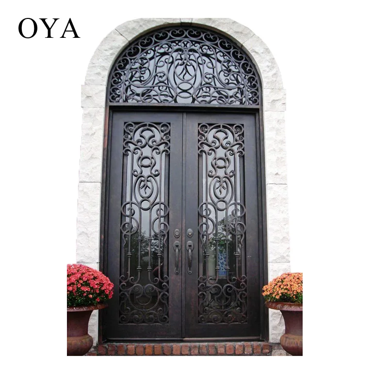 decorative metal custom steel security doors for house/iron doors entrance wrought iron exterior front double door