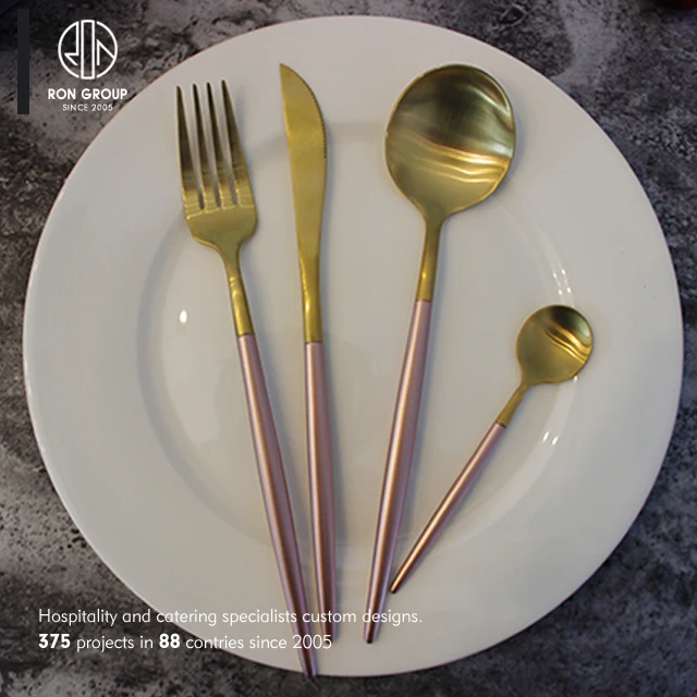 High Quality Stainless Steel 304(18/10) Silverware Gold Dinner Knife Spoon Fork Set Spain Cutlery Flatware Set for Restaurant