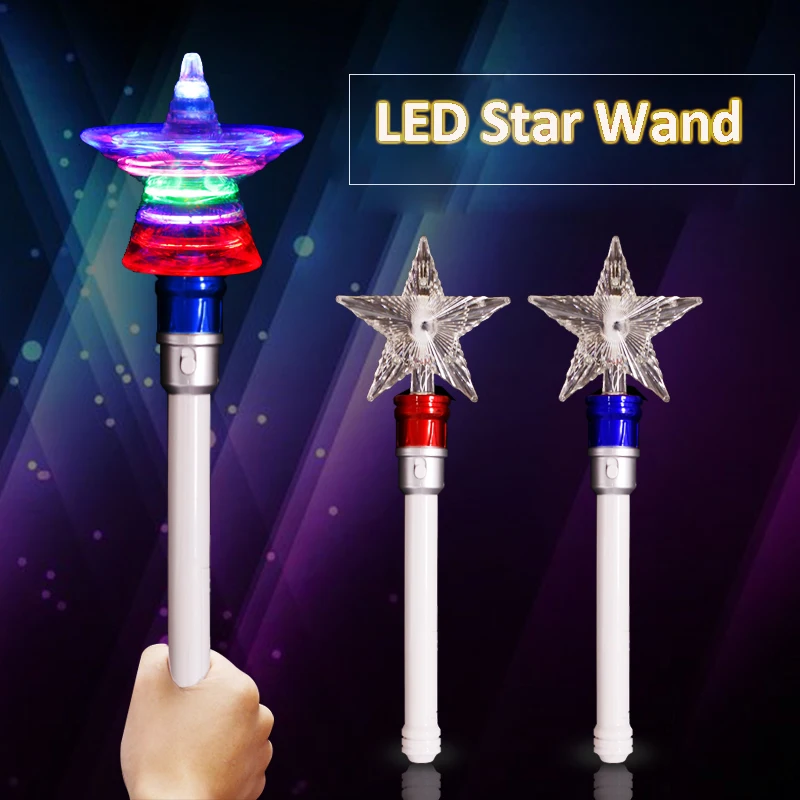 Factory RGB Style LED Star Light Stick for Kids Birthday Party Gift Cheering Props Multi-color Flashing LED Spinner Wand Stick