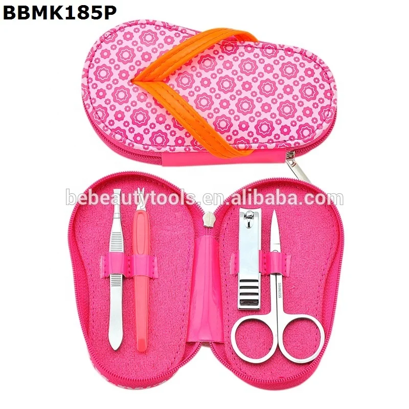 Best promotional festival baby girls pink nail care tools kit 4pcs mini manicure pedicure gift set in shoe shaped case