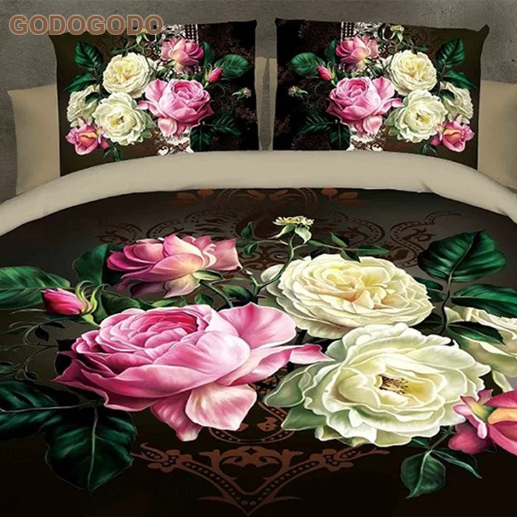 
Luxury Wedding Bed Sheet Comforter 4Pcs King Size Custom Print 3D Printed Bedding Set 