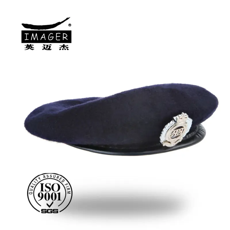 
High Quality Cheap MILITARY PURE WOOL BERET leather brim hat Royal Navy army cap Blue Mens 