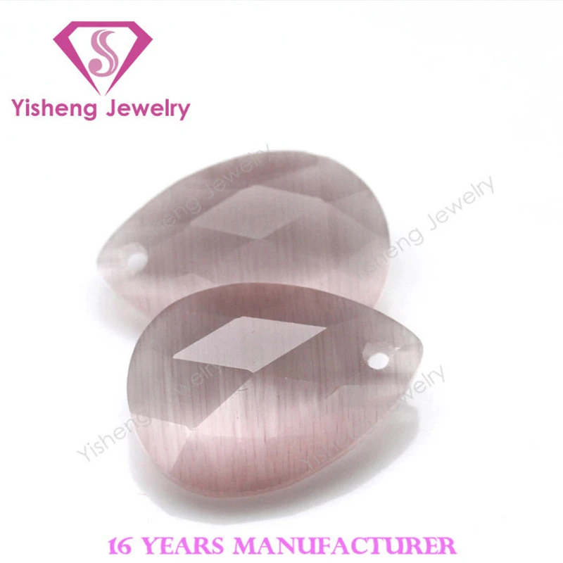 Top Hole Drilling Pear Shape Rose Cut Synthetic Cat Eye Gem Stone