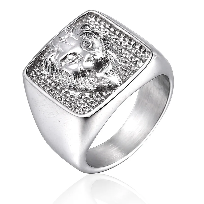 Wholesale Gold Silver Plated Stainless Steel Lion Head Ring for Men HipHop Jewelry