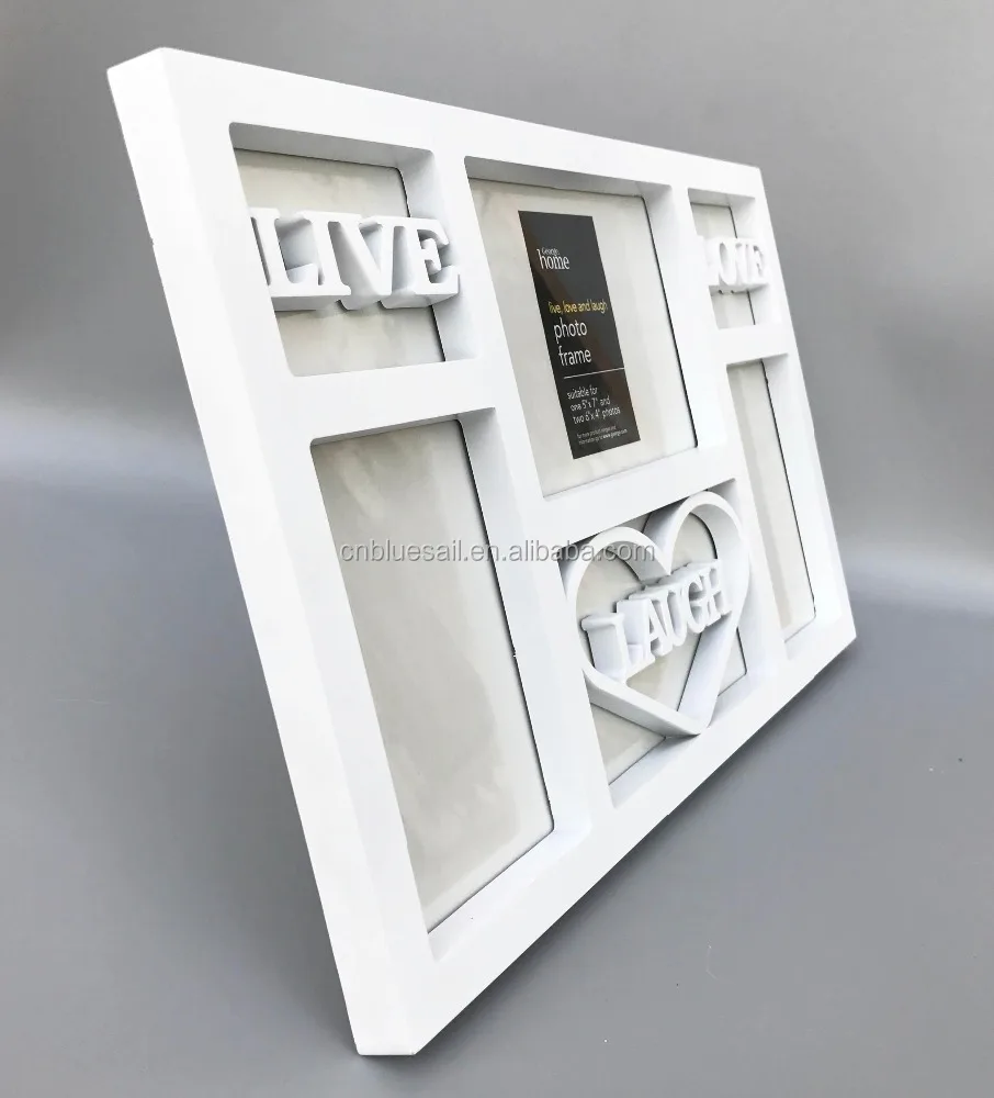 Plastic photo frame, White collage picture frame, Love laugh live picture frame