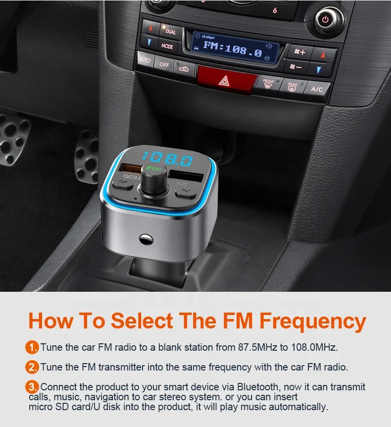 AGETUNR T32 Bluetooth V5.0 автомобильный комплект U диск/SD карта QC3.0 зарядное устройство Громкая связь стерео FM-передатчик MP3-плеер световой