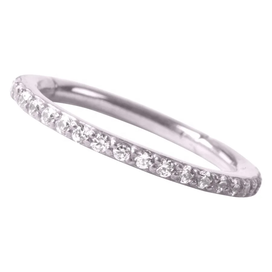 ASTM F136 титановое ювелирное изделие для тела, распашное сегментное кольцо с набором зубцов CZ