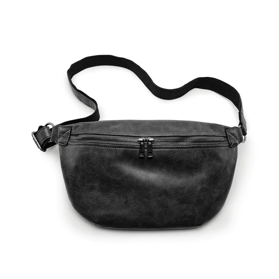 High quality black mens leather fanny pack soft PU waist bum bag