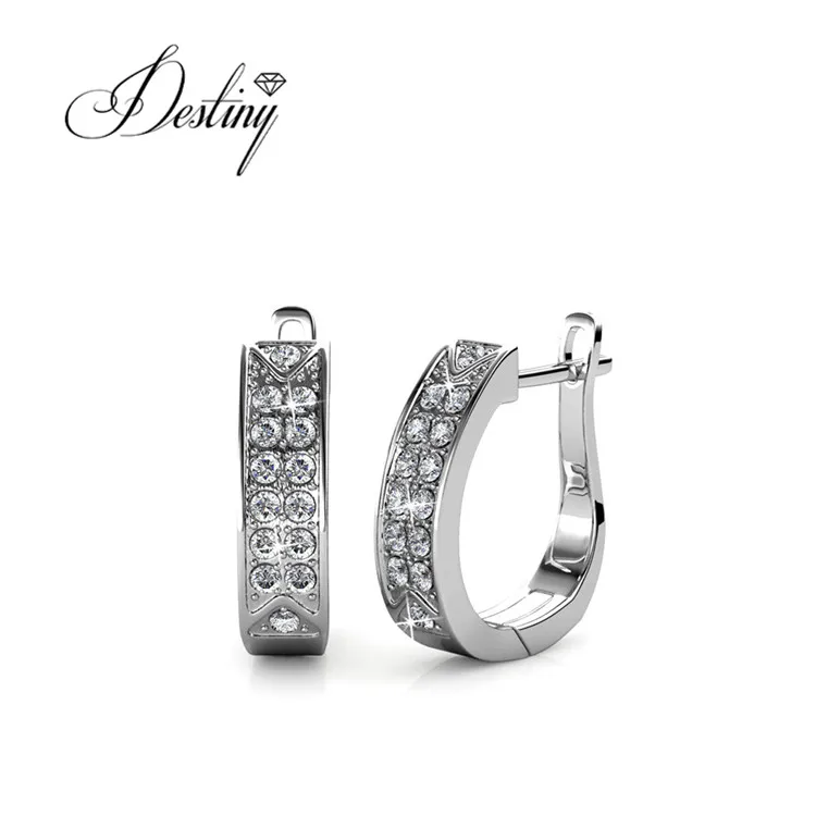 Sterling Silver 925 Premium Austrian Crystal Jewelry Fashion Design Meg Hoop Earrings For Women To Party Destiny Jewellery