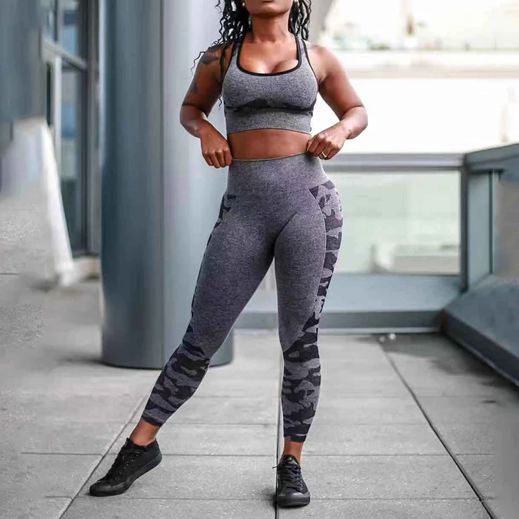 2019 New Fashion Women Seamless Sport Gym Athletic Yoga Leggings Camo Running Workout Clothing Fitness Set