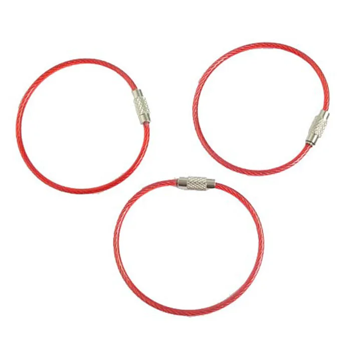 Metal Wire Circle Keychain Stainless Steel Rope Key Rings With Red PVC Coated
