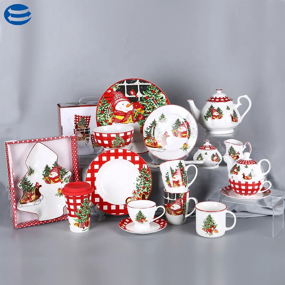 
Hot sale color box packing 4pcs porcelain snowman coffee mugs Christmas drinking cup set 