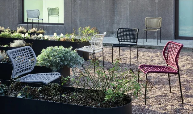 Outdoor Bistro Restaurant Cafe Chairs Outdoor Stackable Aluminum Frame Rope Chair