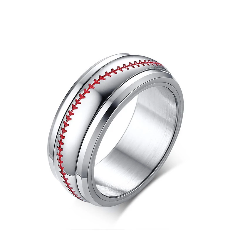 Stainless steel baseball rotating ring creative sports ring jewelry
