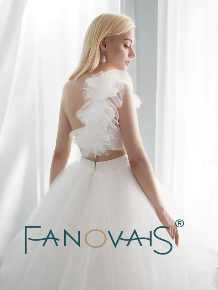 RUOLAI ASW046 Real Picture One Shoulder Two Piece Ball Gown Wedding Dresses