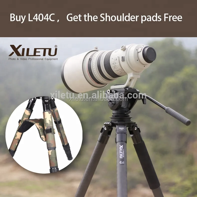 XILETU L404C+Shoulder Professional Photographic Equipment Carbon Fiber Tripod Camo Hunting Tripod