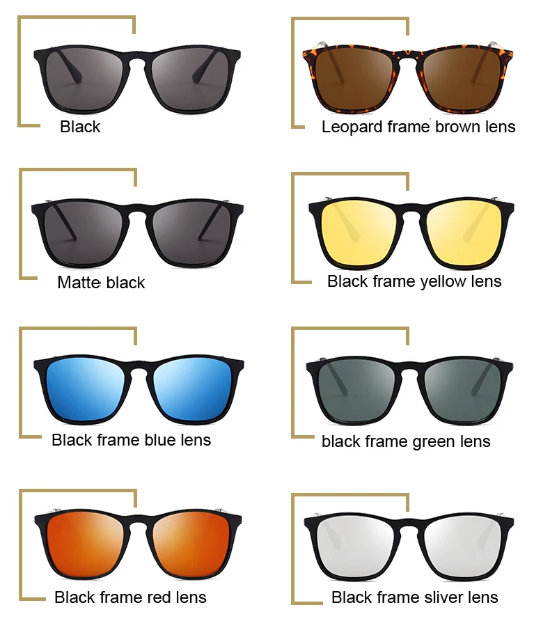 
2019 New fashion polarized sunglasses men square frame band design classic vintage sun glasses yellow night vision lens 