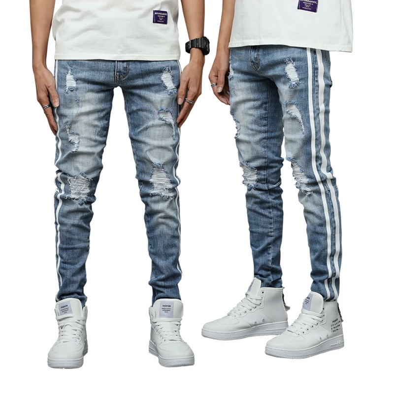 
OEM denim designer wholesale authentic men skinny ripped fancy unbranded biker jeans 2 