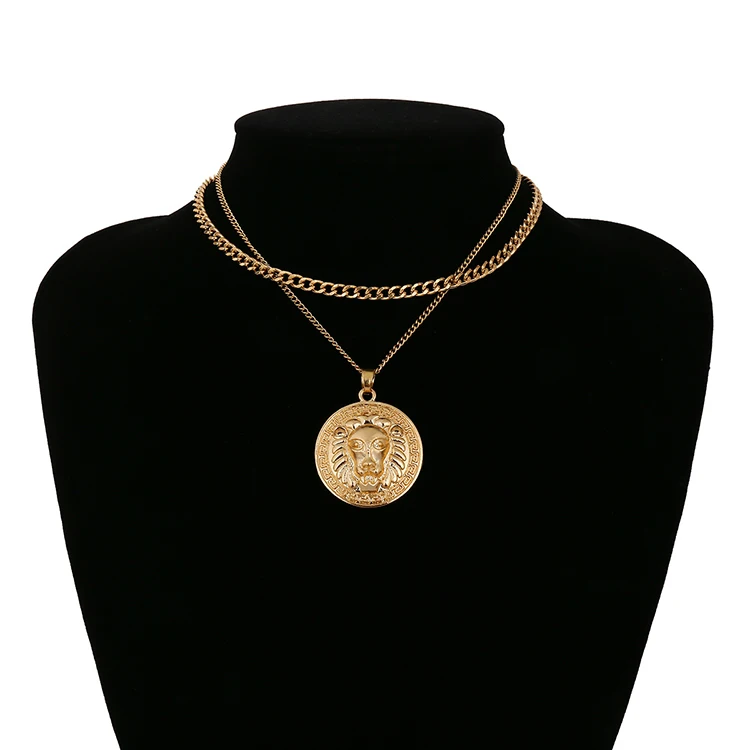 Vintage Alloy Lion Head Pendant Necklaces For Women 2018 New Multi Layer Necklace Statement Jewelry (KMN0804)