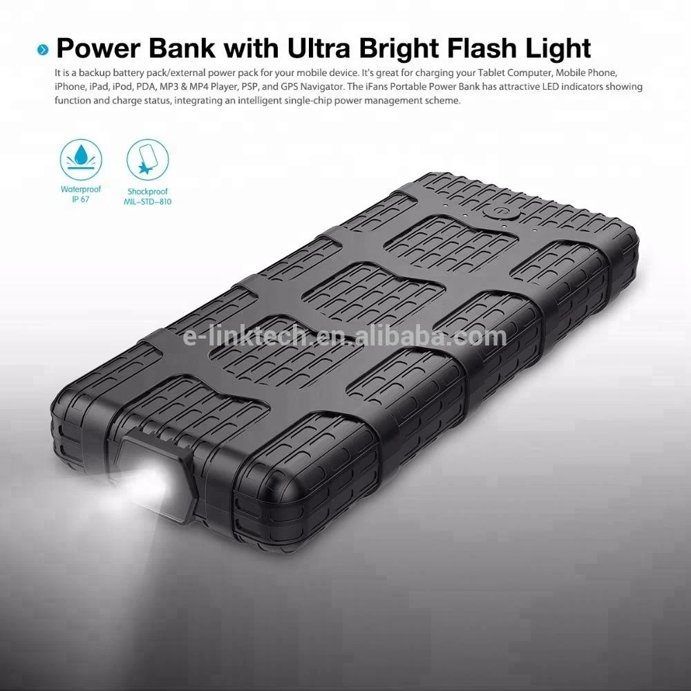 Waterproof IP67 backup disposable mobile charger Power bank with 20000mah battery cell for iphone Galaxy S7/S8