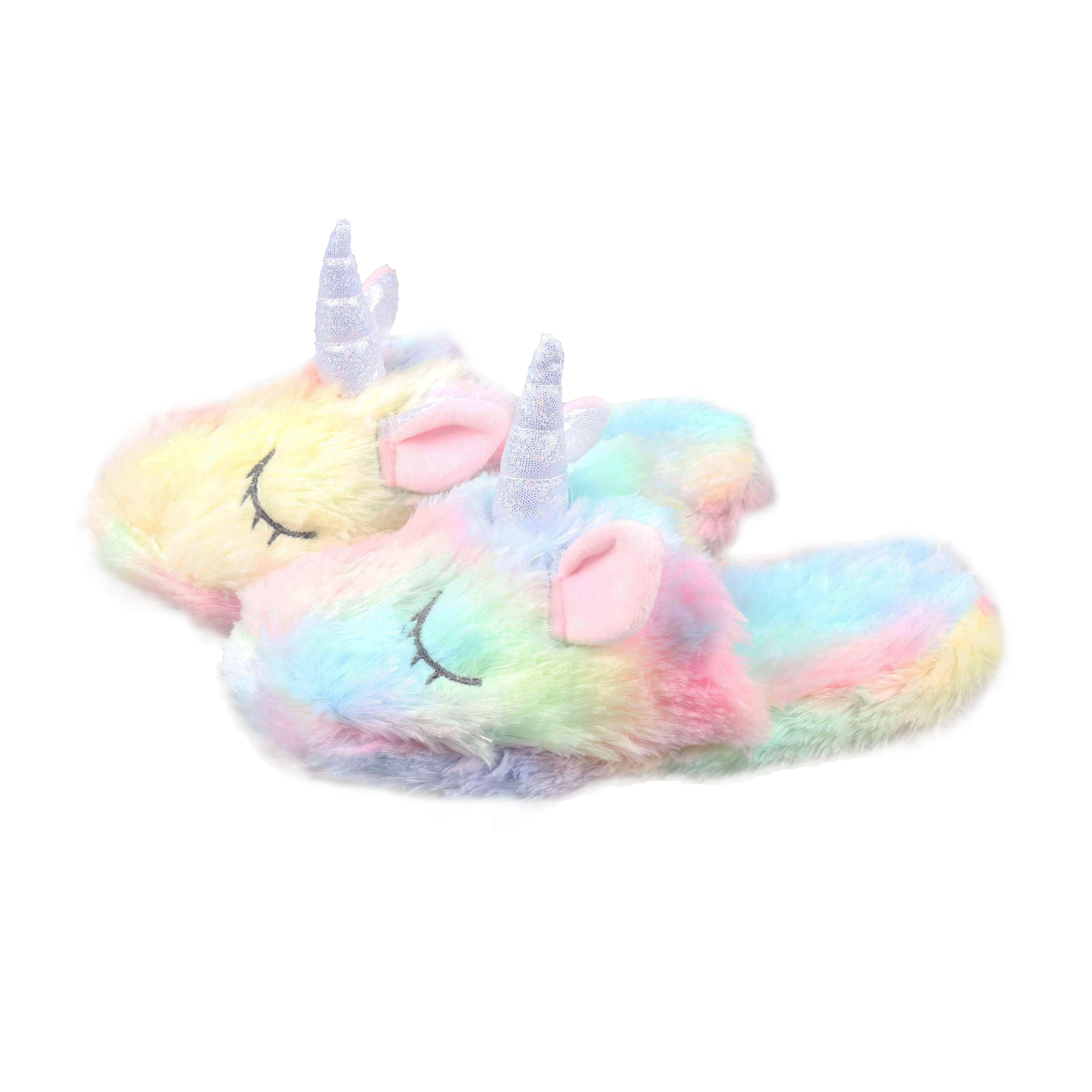 Factory plush custom animal rainbow unicorn slipper