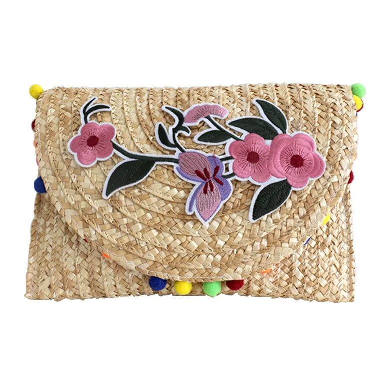 
Bohemian Style Wheat Straw Purse Women Flower Printing Summer Bag Straw Clutch Lady Handbag With Venonat 