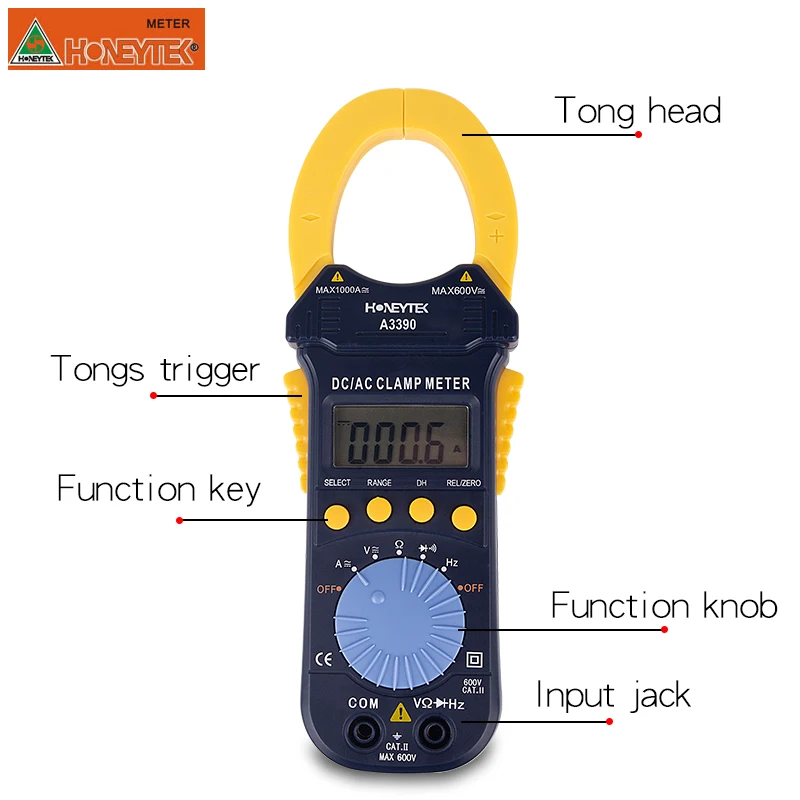 
Portable Digital Clamp Multimeter 1000A ACA/DCA meter Tester can test Ohm FREQ Backlight AC/DC Ammeter Handheld LCD 