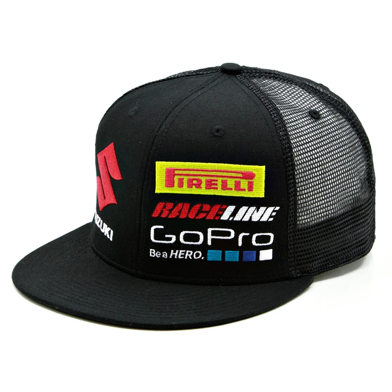 Guangzhou OEM ODM Hat Factory Wholesale Custom Embroidered Logo Flat Brim Mesh Cap Trucker Hats