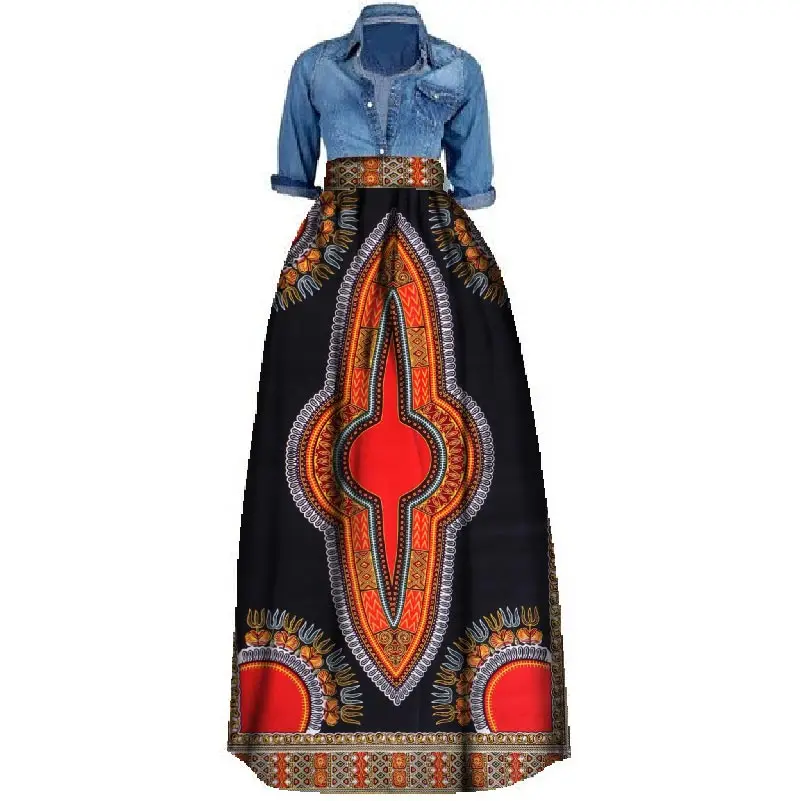 2018 hot sale new style wax print fabric african dress designs traditional long women skirt